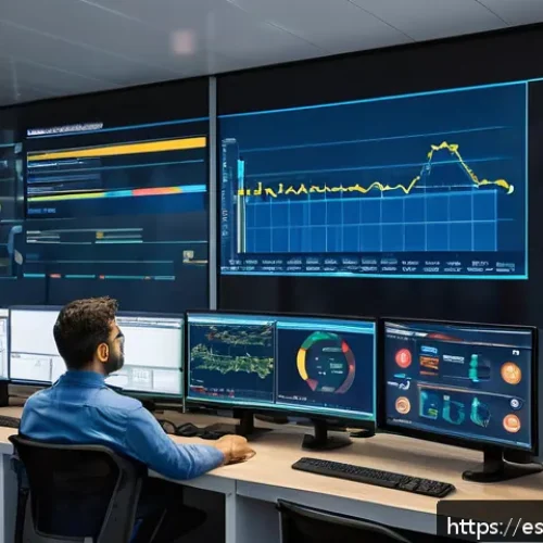 Home 29 스마트 그리드 기술의 운영 비용 절감 방법 - A modern industrial control room with large digital screens displaying real-time energy consumption ...