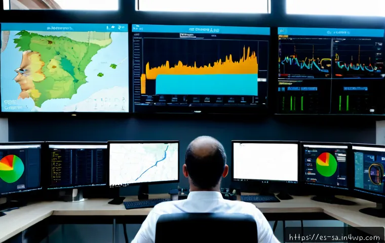 스마트 그리드와 전력 품질 관리의 중요성 - Photorealistic modern smart grid control room in Spain, a diverse team of utility engineers monitori...